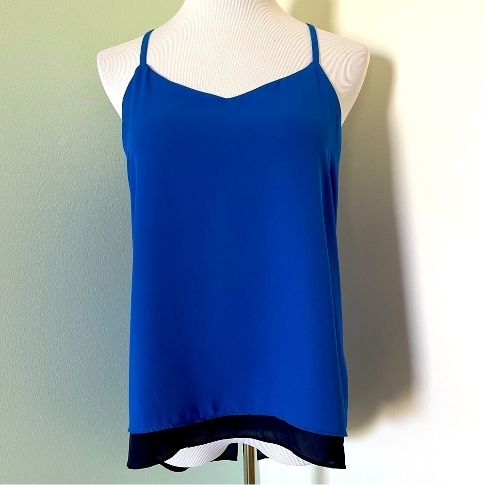 The Limited Women’s High Low Tiered Split Back Sleeveless Top Blue/Black Size M